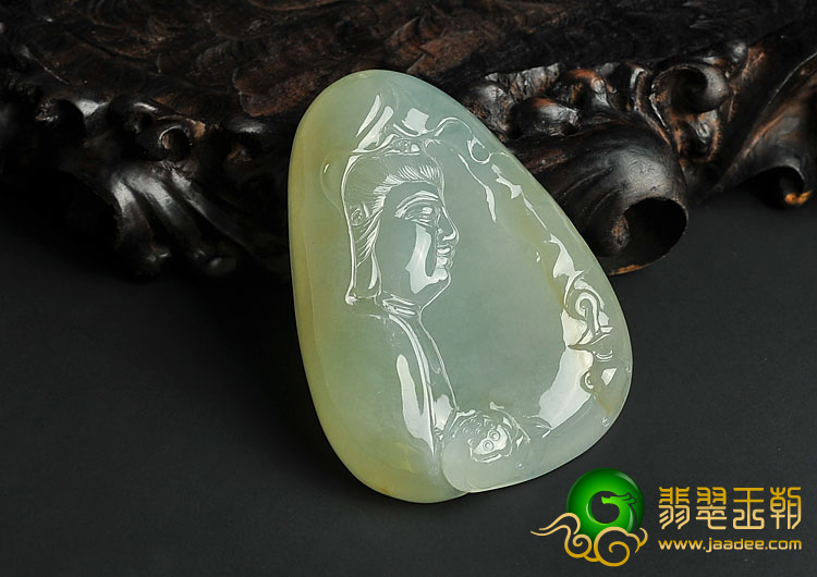 (超值推荐)冰种黄翡晴水缅甸翡翠A货观音头挂件