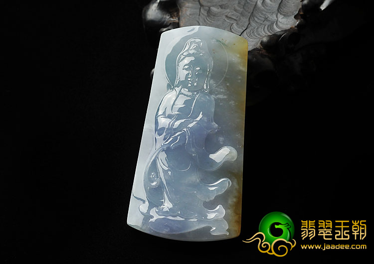 冰种紫罗兰褐黄翡缅甸翡翠A货站观音挂件
