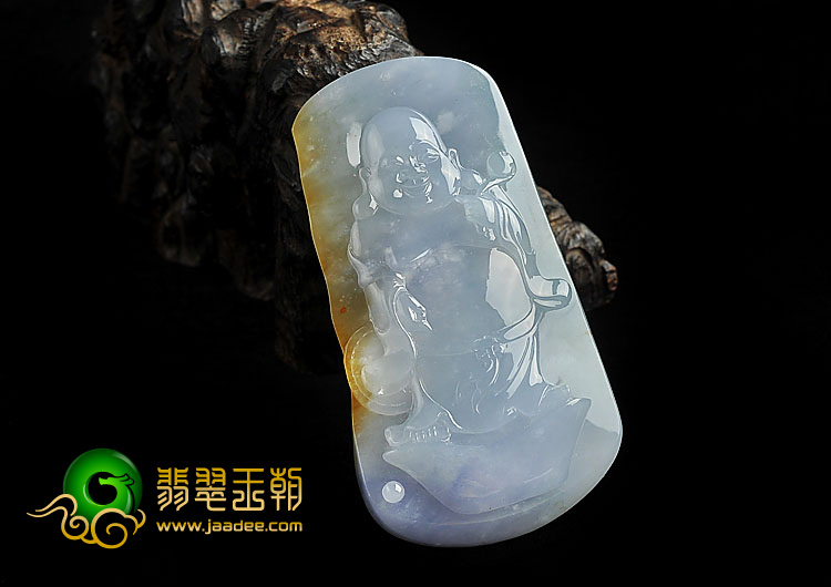 冰种紫罗兰褐黄翡缅甸翡翠A货站佛挂件