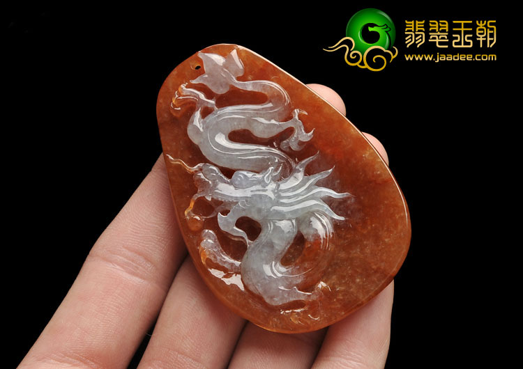 糯冰种红黄翡缅甸翡翠A货龙牌挂件