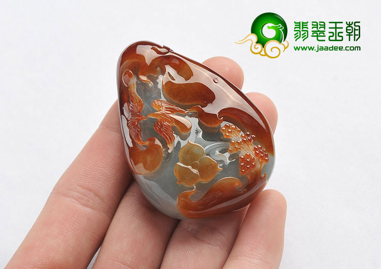 糯冰种褐黄翡缅甸翡翠A货双喜临门挂件