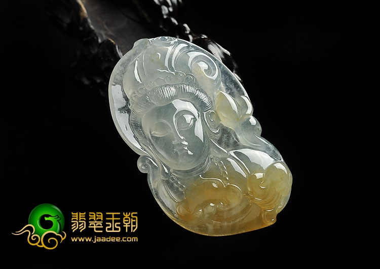 冰种黄翡缅甸翡翠A货观音头挂件