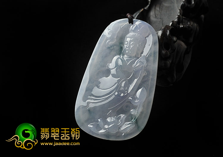 冰种紫罗兰飘花缅甸翡翠A货站观音挂件