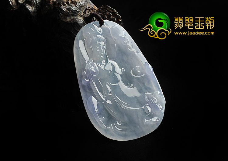 冰种紫罗兰飘花缅甸翡翠A货站观音挂件