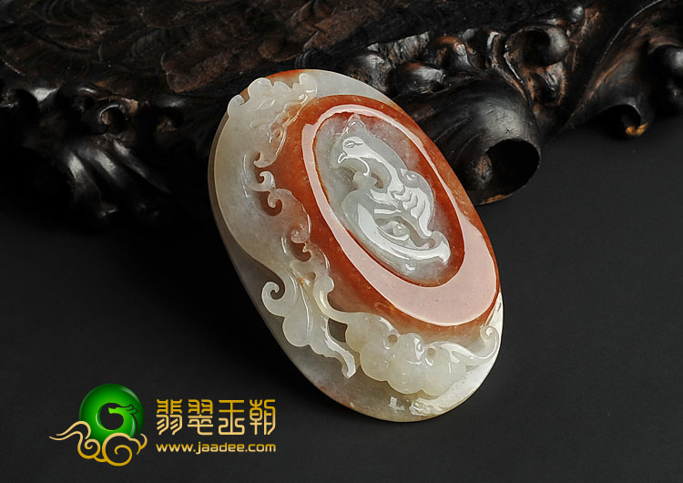 糯冰种红黄翡缅甸翡翠A货仿古龙凤挂件