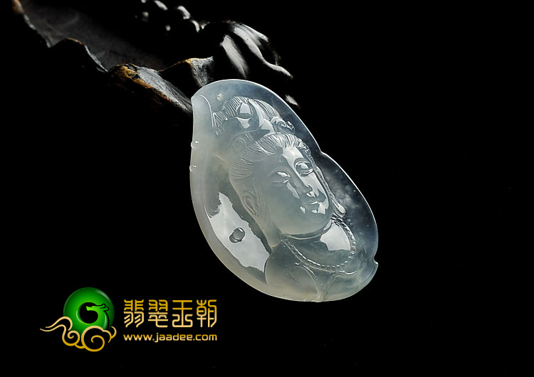 冰玻种晴水缅甸翡翠A货观音头挂件