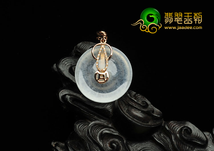 冰种无色缅甸翡翠A货镶玫瑰金平安扣胸坠（真钻）