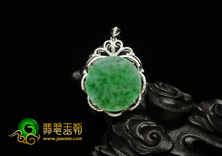 冰种飘翠缅甸翡翠A货镶白金平安扣胸坠（真钻）