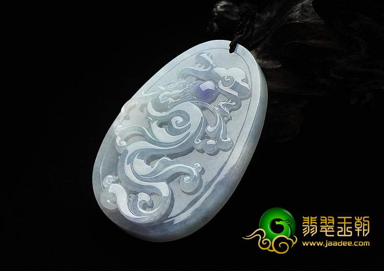 糯冰种晴水带紫罗兰缅甸翡翠A货龙牌挂件
