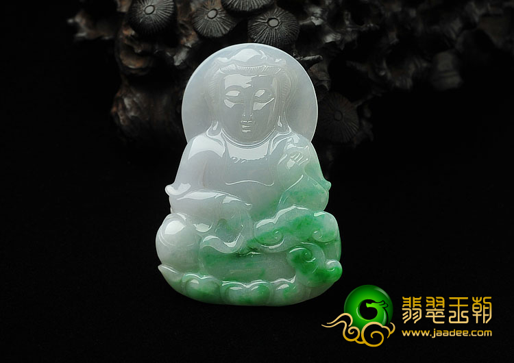 糯冰种飘翠缅甸翡翠A货观音挂件