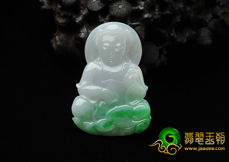 糯冰种飘翠缅甸翡翠A货观音挂件