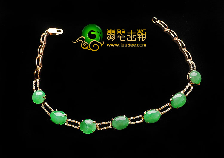糯冰种翠色缅甸翡翠A货镶玫瑰金手链（真钻）
