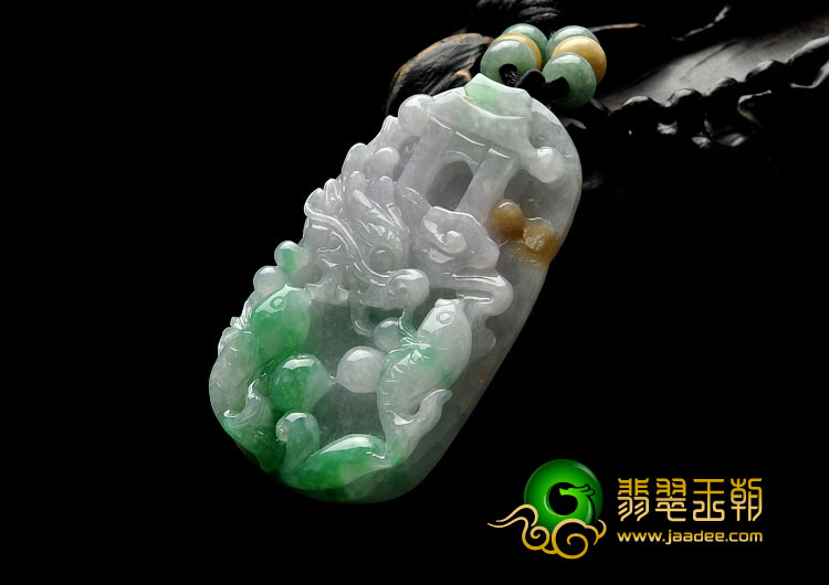 冰种三彩缅甸翡翠A货鱼跃龙门挂件