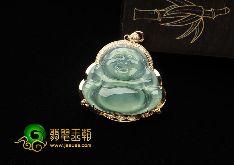 （超值推荐）冰种晴水缅甸翡翠A货镶玫瑰金玉佛胸坠（真钻）