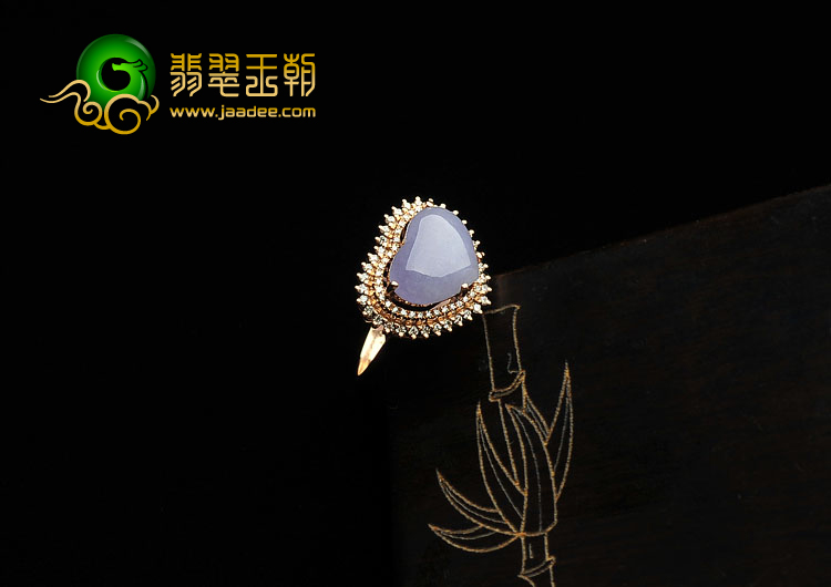糯冰种紫罗兰缅甸翡翠A货镶玫瑰金心心相印戒指（真钻）