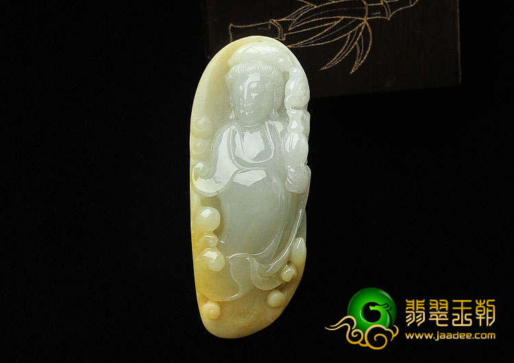 糯冰种晴水黄翡缅甸翡翠A货观音挂件