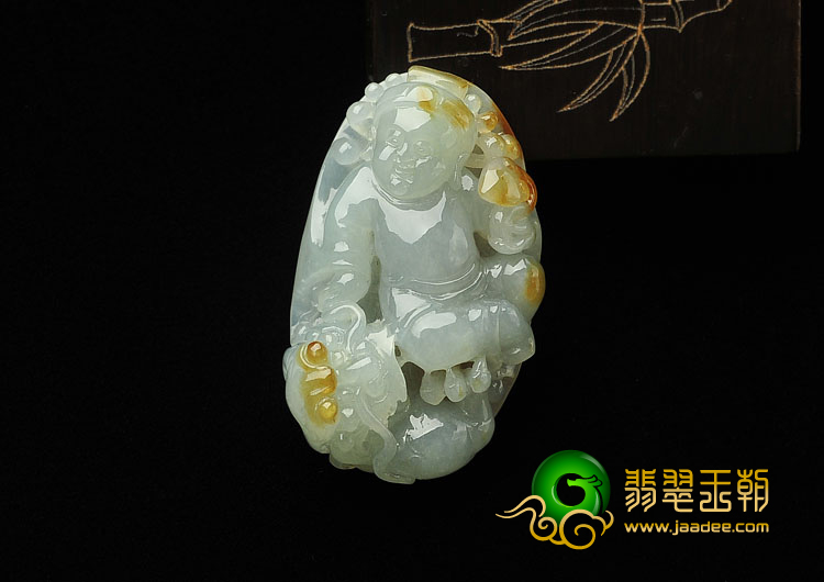 糯冰晴水褐黄翡缅甸翡翠A货望子成龙挂件