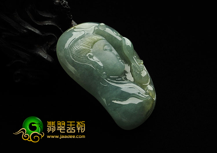 糯冰种晴水略带黄翡缅甸翡翠A货观音头挂件