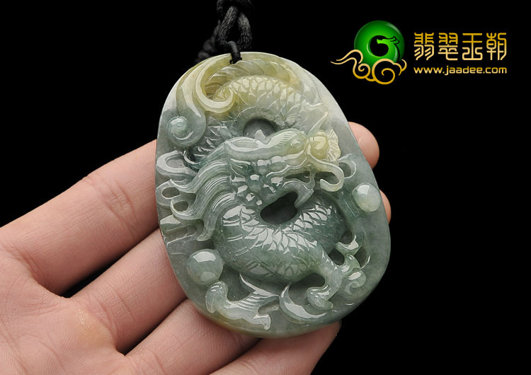 糯冰种晴水带黄翡缅甸翡翠A货龙牌挂件