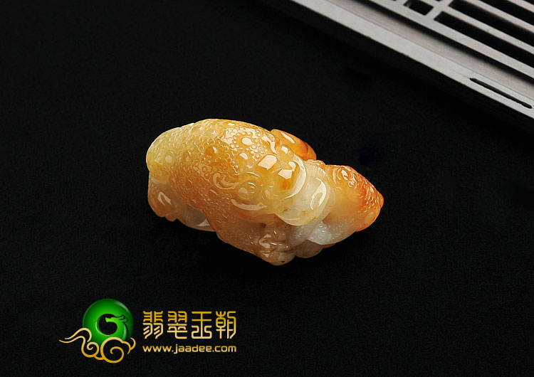 糯冰种褐黄翡缅甸翡翠A货招财进宝挂件