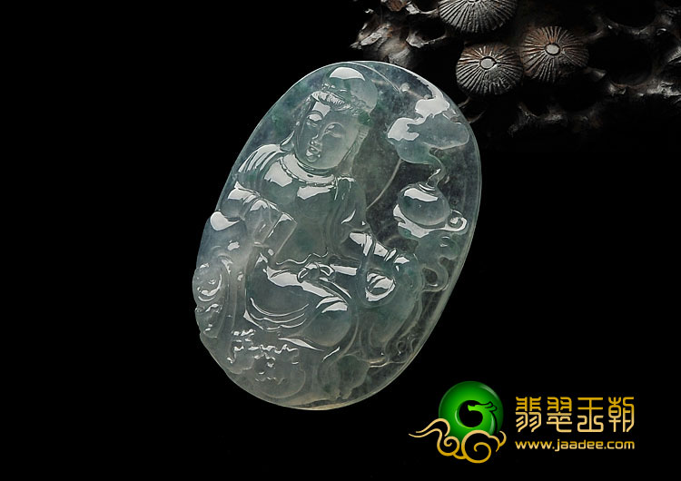 冰种飘花缅甸翡翠A货观音挂件