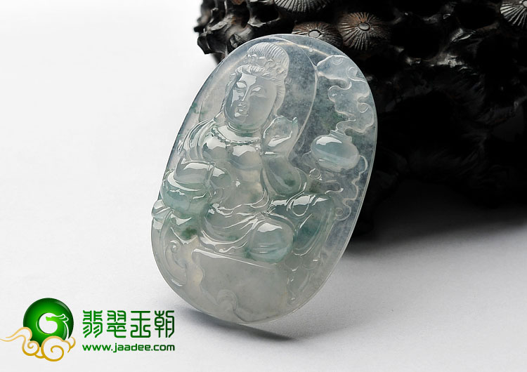 冰种飘花缅甸翡翠A货观音挂件