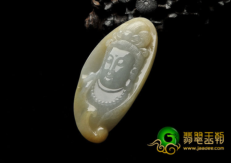 糯冰种晴水黄翡缅甸翡翠A货观音头挂件