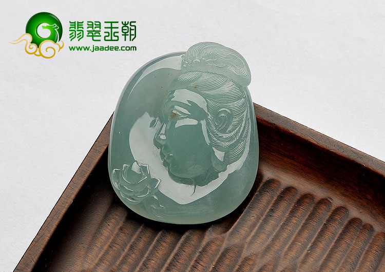 冰种晴水缅甸翡翠A货观音头挂件