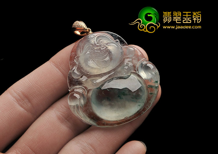 冰玻种飘花缅甸翡翠A货玉佛挂件