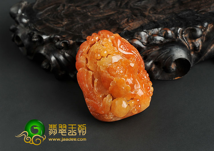 糯冰种红黄翡缅甸翡翠A货富贵双喜挂件