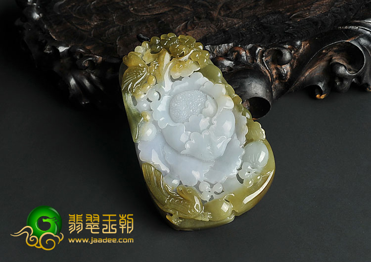糯冰种褐翡缅甸翡翠A货花开富贵挂件