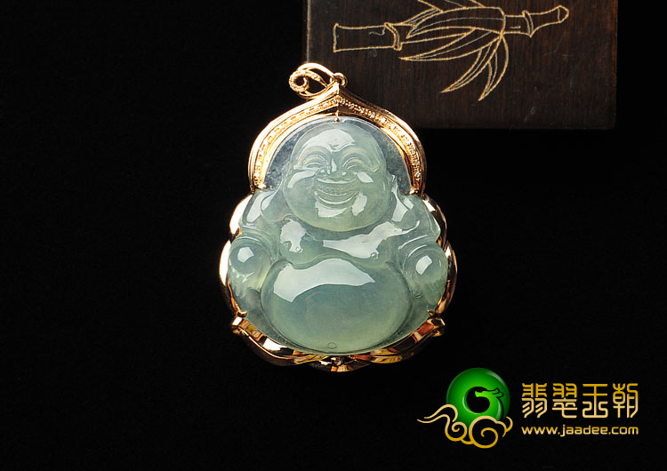 冰种晴水缅甸翡翠A货镶玫瑰金玉佛胸坠（真钻）