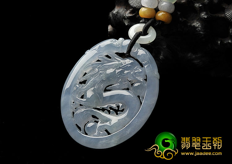 冰种紫罗兰缅甸翡翠A货龙牌挂件（一对）