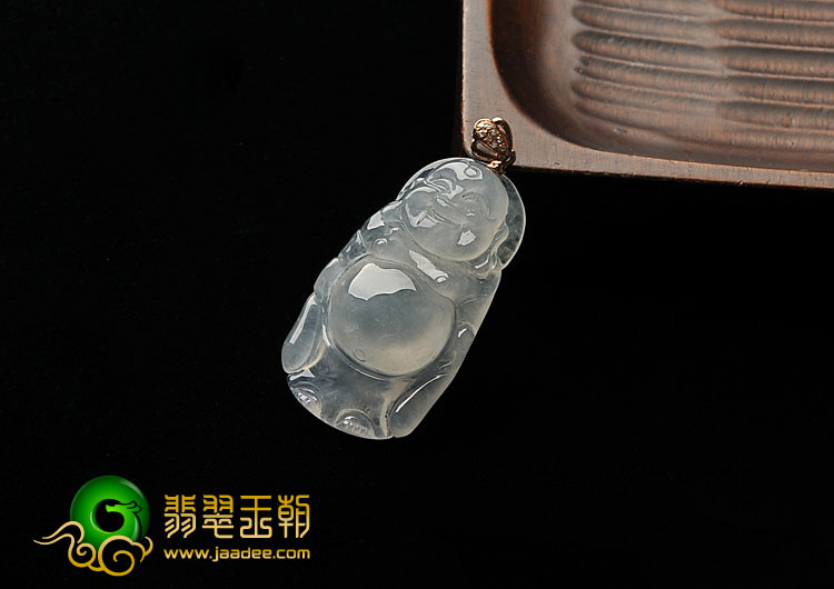 冰种淡晴水缅甸翡翠A货站佛挂件