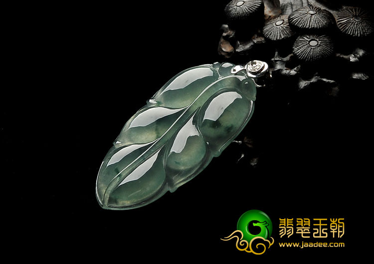 冰种飘花缅甸翡翠A货叶子挂件