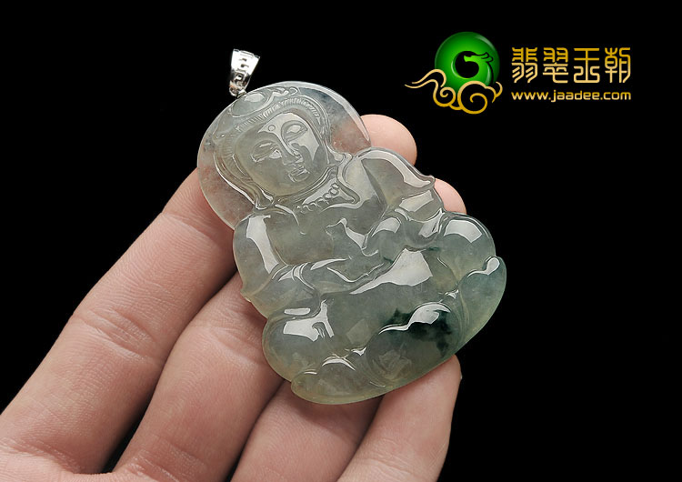 冰种飘花缅甸翡翠A货观音挂件