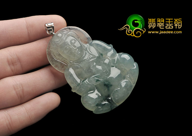 冰种飘花缅甸翡翠A货观音挂件