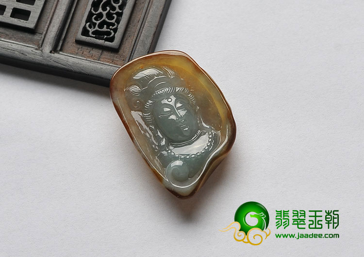 冰种褐黄翡晴水缅甸翡翠A货观音头挂件