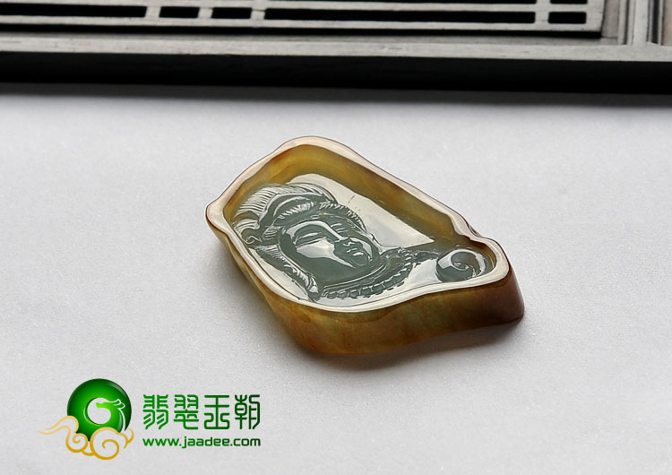 冰种褐黄翡晴水缅甸翡翠A货观音头挂件