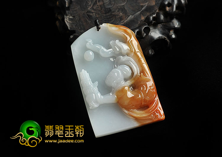 糯冰种褐黄翡缅甸翡翠A货嫦娥奔月挂件