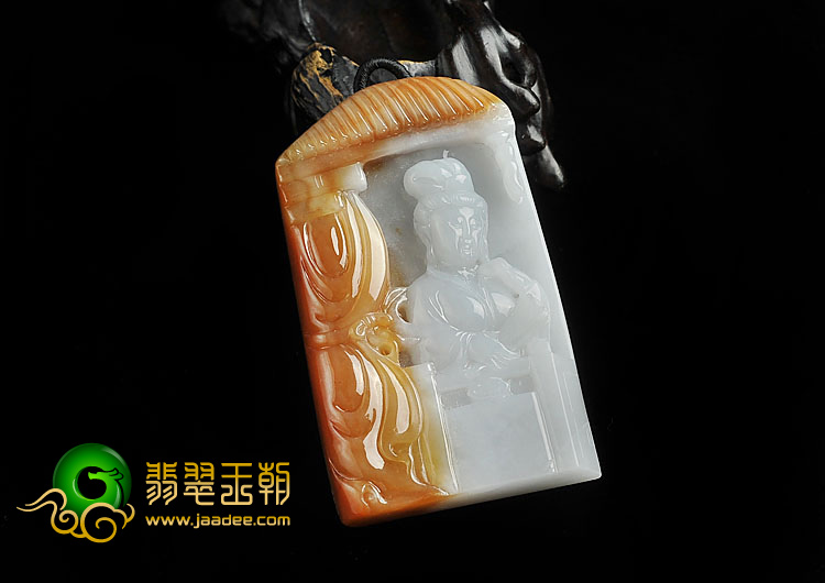 糯冰种褐黄翡缅甸翡翠A货才貌双全挂件