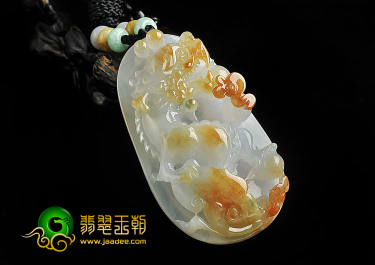 糯冰种红黄翡缅甸翡翠A货龙行如意挂件
