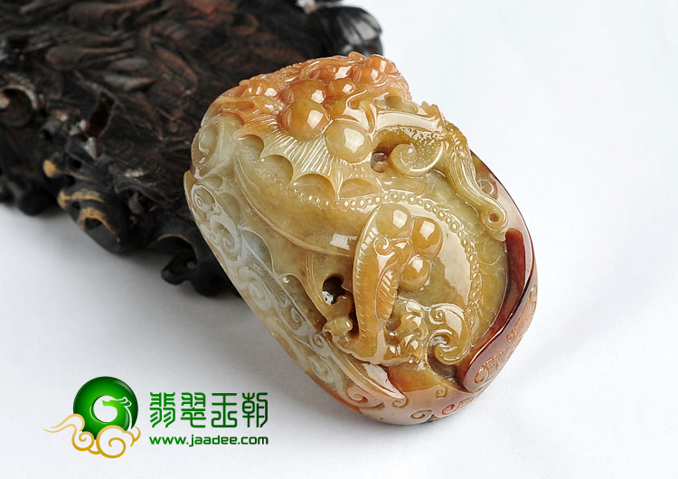 糯冰种褐黄翡缅甸翡翠A货怪兽头挂件/手玩件