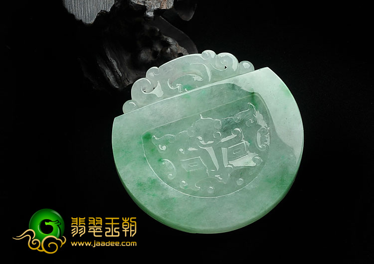 冰种飘翠缅甸翡翠A货仿古龙凤挂件