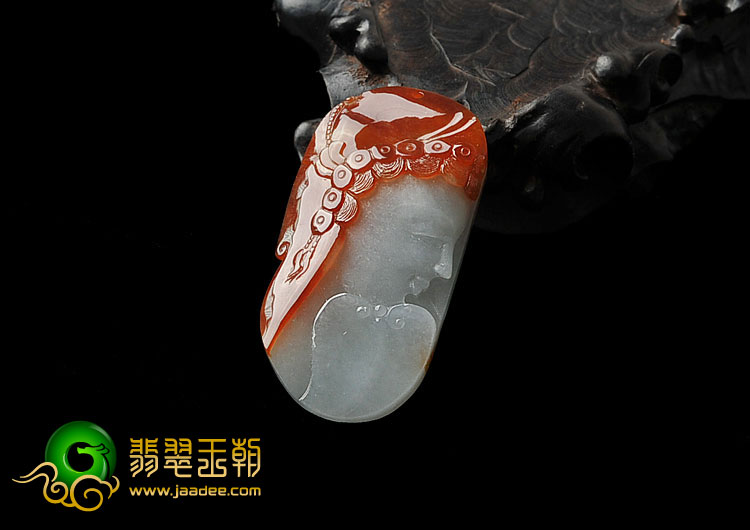 冰种红黄翡缅甸翡翠A货美女头挂件