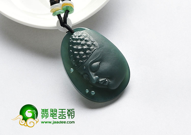 (超值推荐)冰种蓝水缅甸翡翠A货释迦牟尼头挂件