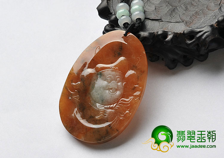 冰种红黄翡飘花缅甸翡翠A货猪八戒挂件