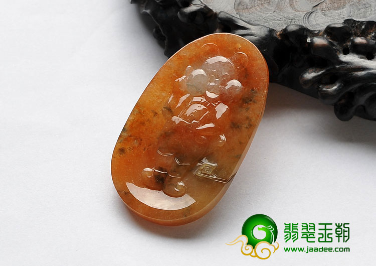 冰种红黄翡飘花缅甸翡翠A货米老鼠挂件