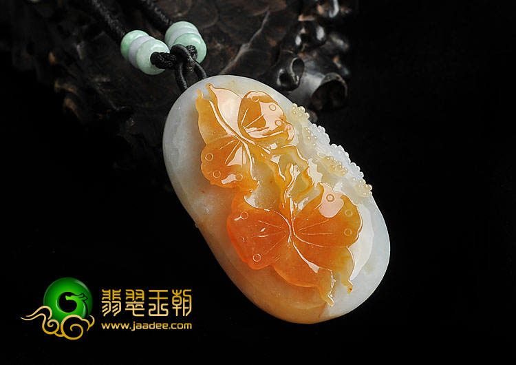 糯冰种黄翡缅甸翡翠A货蝶恋花挂件