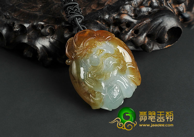 糯冰种褐黄翡缅甸翡翠A货钟馗挂件